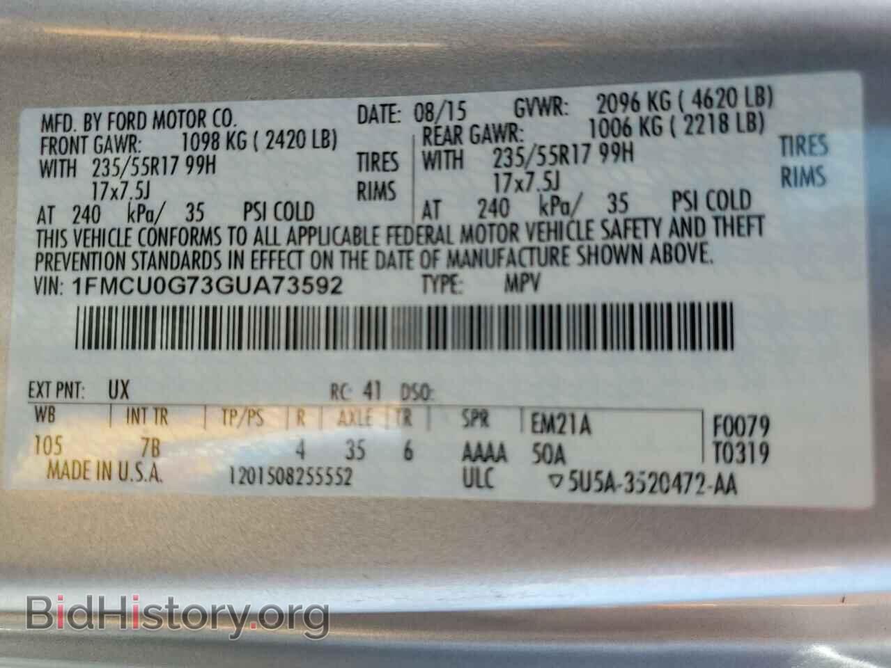 2016 FORD ESCAPE - VIN: 1FMCU0G73GUA73592 - Фото 13