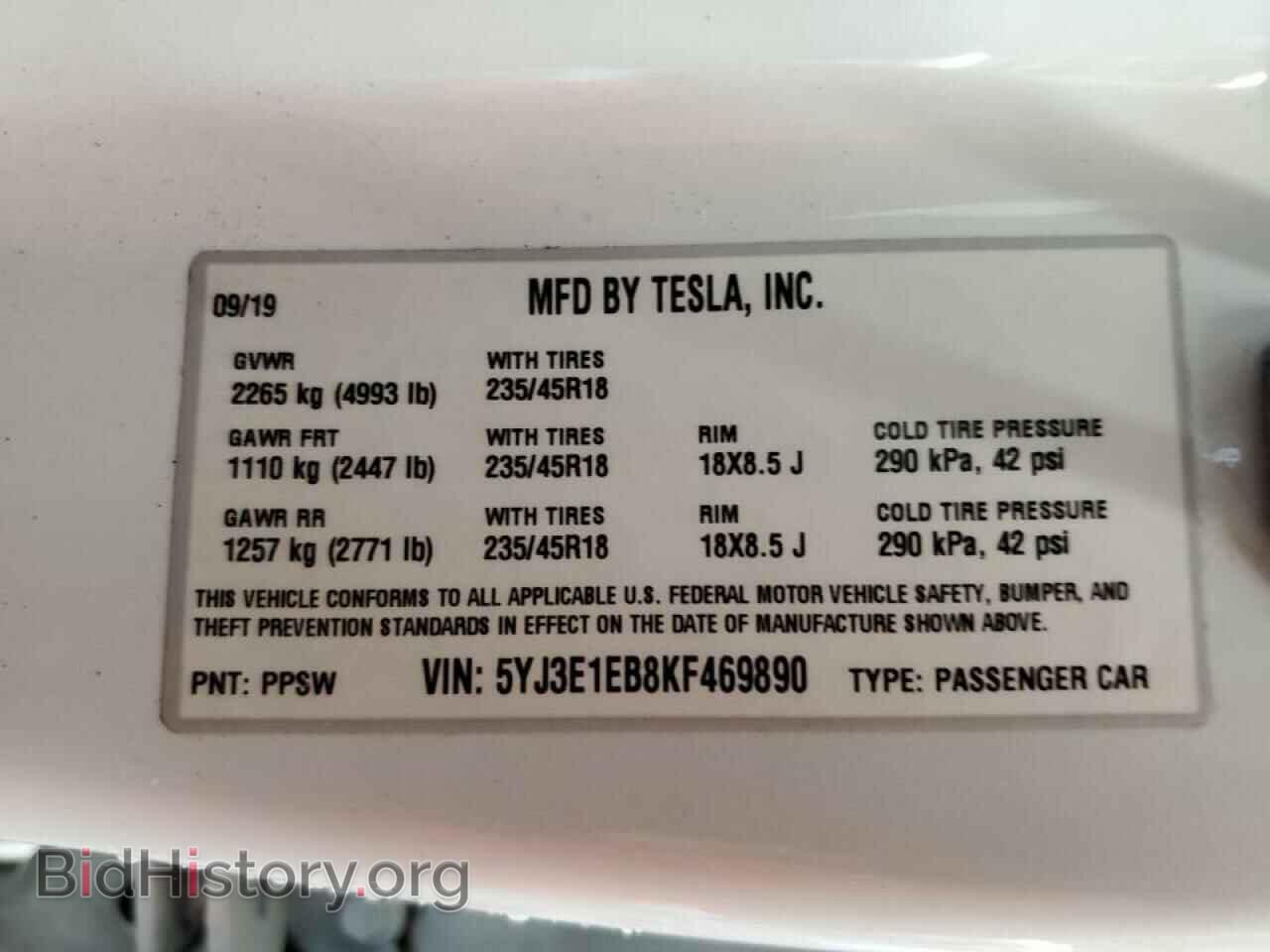 2019 TESLA MODEL 3 - VIN: 5YJ3E1EB8KF469890 - Photo 10