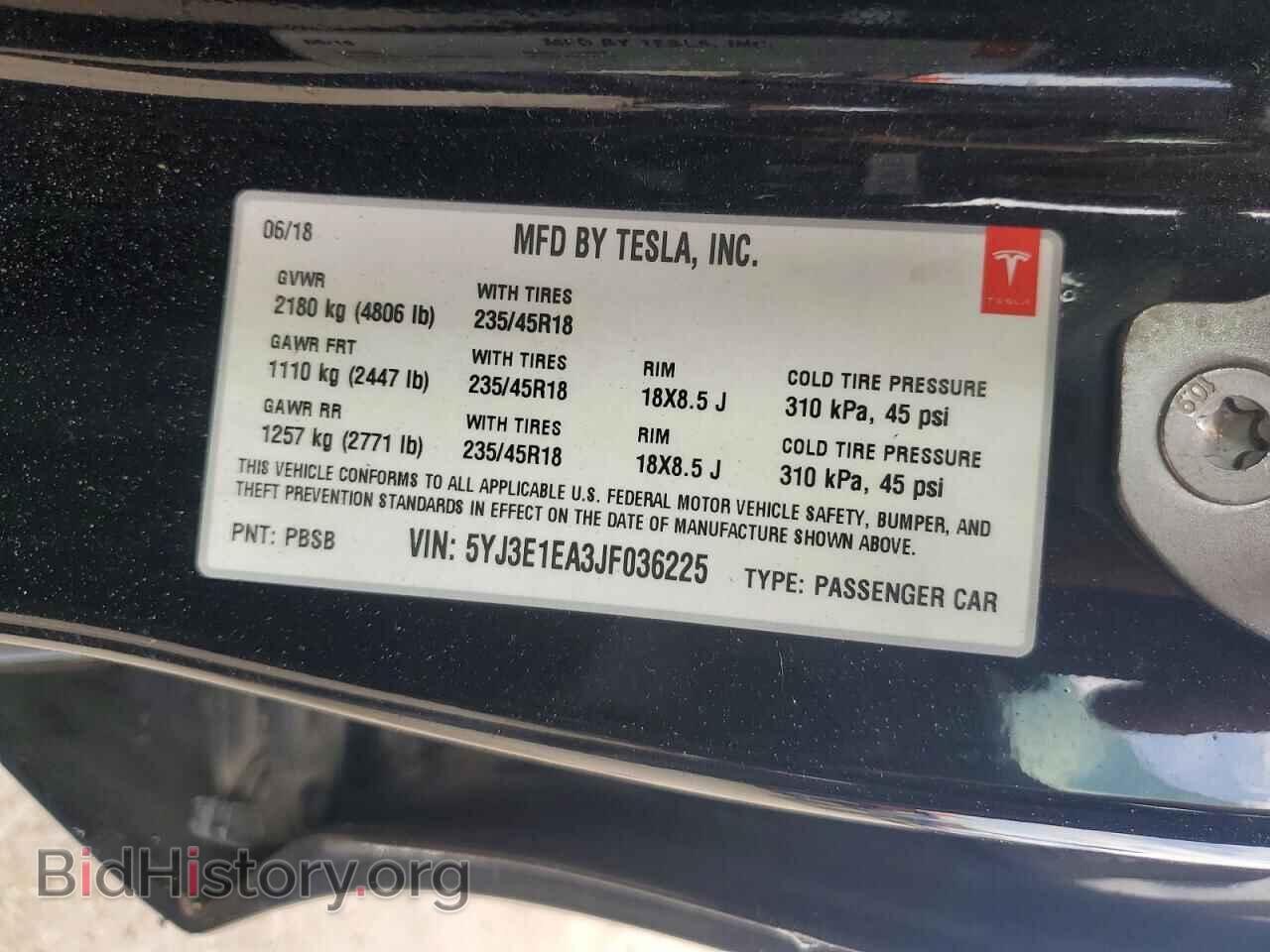 2018 TESLA MODEL 3 - VIN: 5YJ3E1EA3JF036225 - Фото 12
