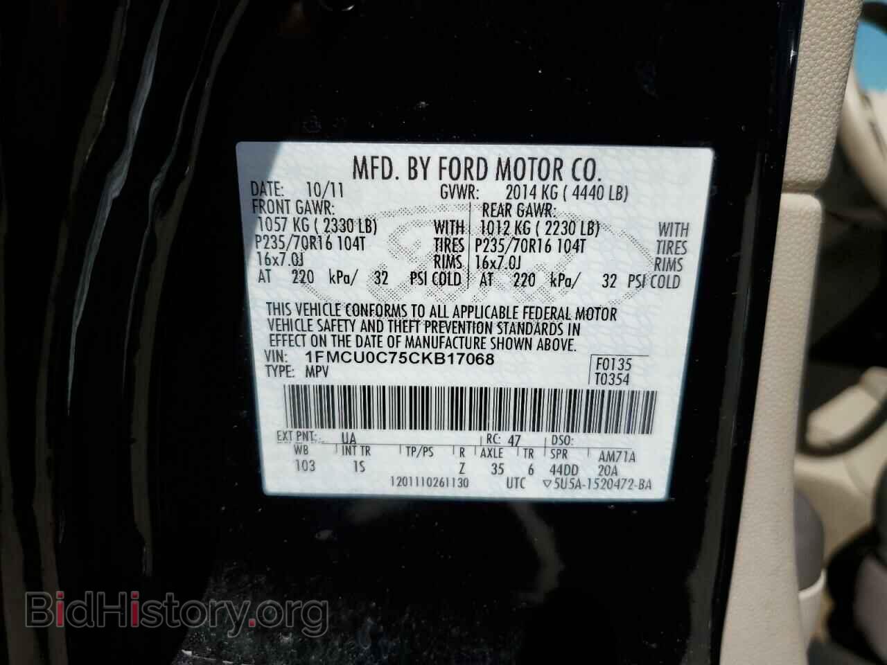 2012 FORD ESCAPE - VIN: 1FMCU0C75CKB17068 - Фото 10