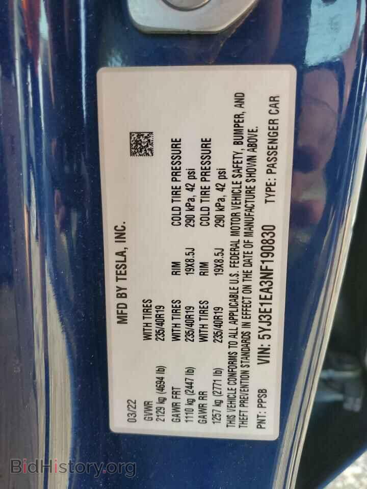 2022 TESLA MODEL 3 - VIN: 5YJ3E1EA3NF190830 - Фото 12