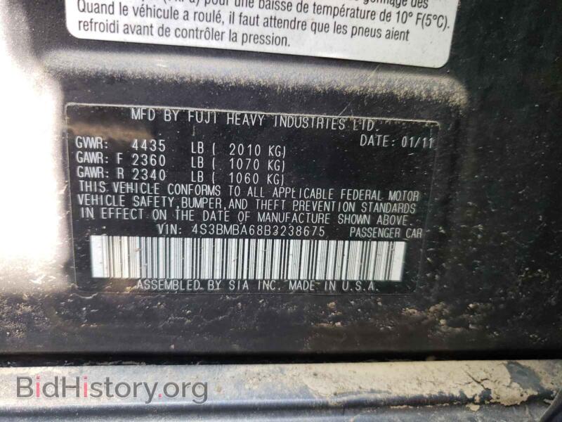 2011 Subaru LEGACY (VIN 4S3BMBA68B3238675) — фото 10 из 10