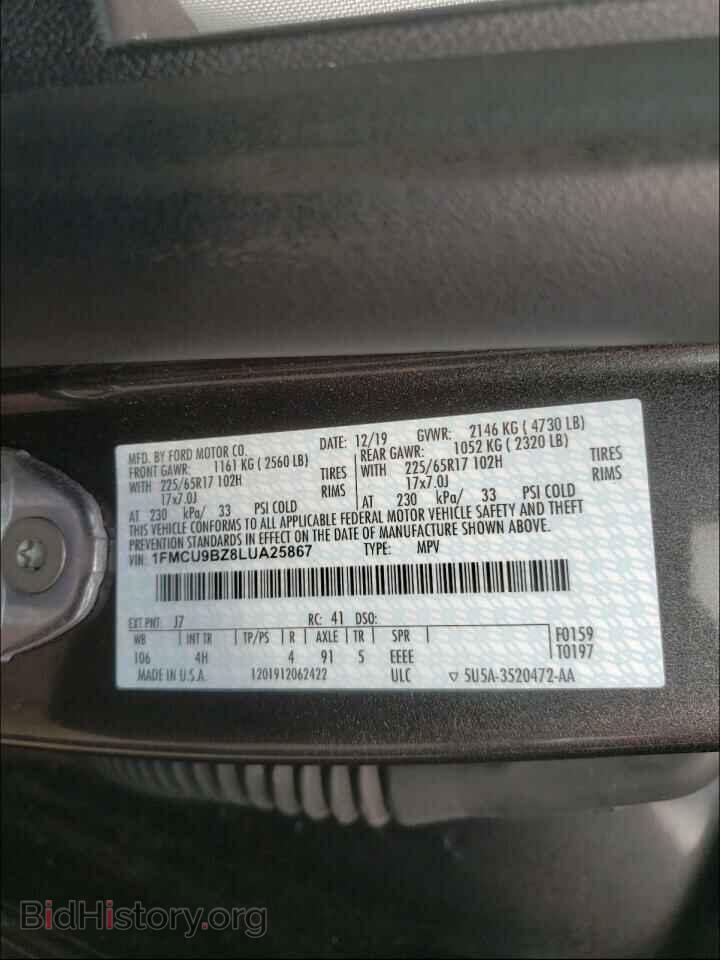 2020 FORD ESCAPE - VIN: 1FMCU9BZ8LUA25867 - Photo 10