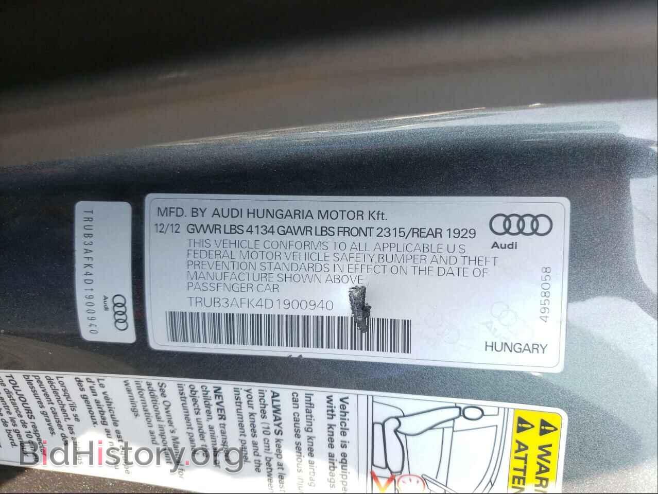 2013 AUDI TT - VIN: TRUB3AFK4D1900940 - Фото 10