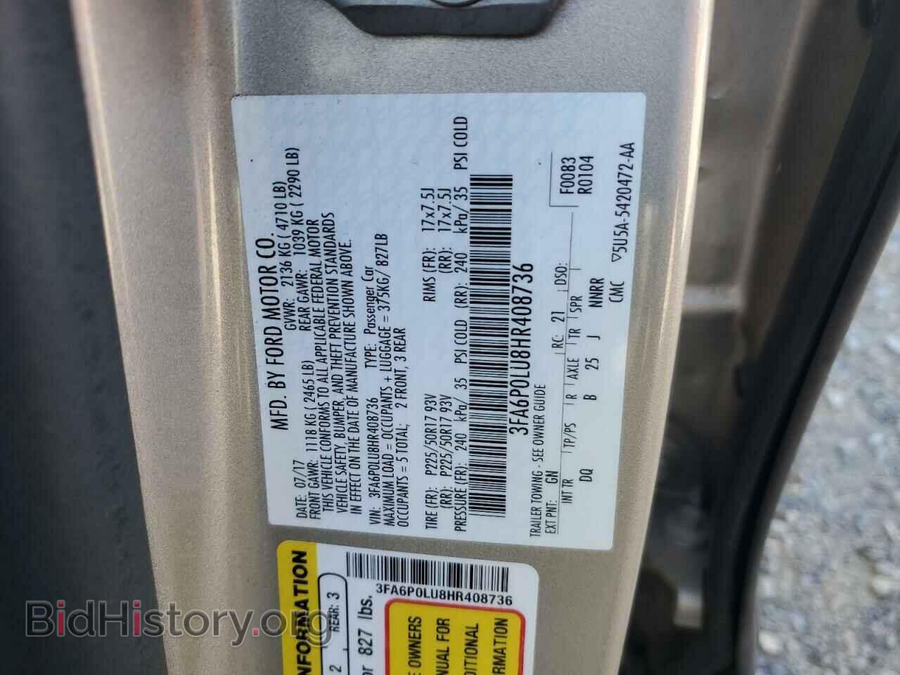 2017 FORD FUSION - VIN: 3FA6P0LU8HR408736 - Фото 12