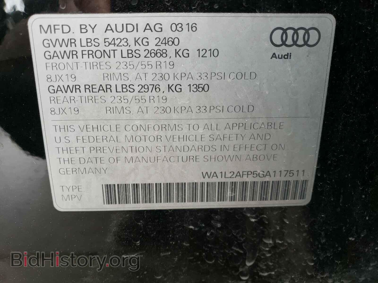2016 AUDI Q5 - VIN: WA1L2AFP5GA117511 - Фото 10