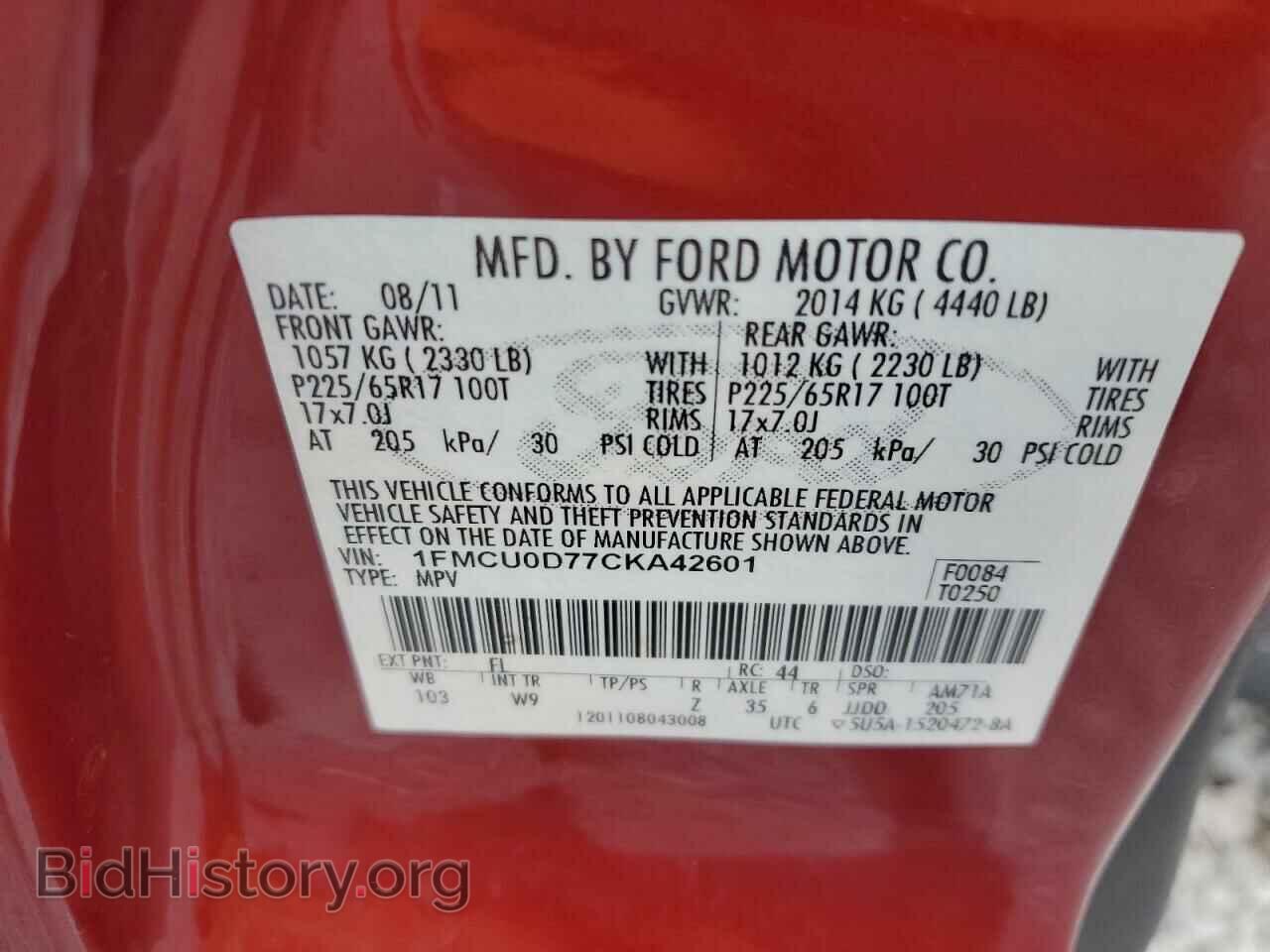 2012 FORD ESCAPE - VIN: 1FMCU0D77CKA42601 - Фото 13