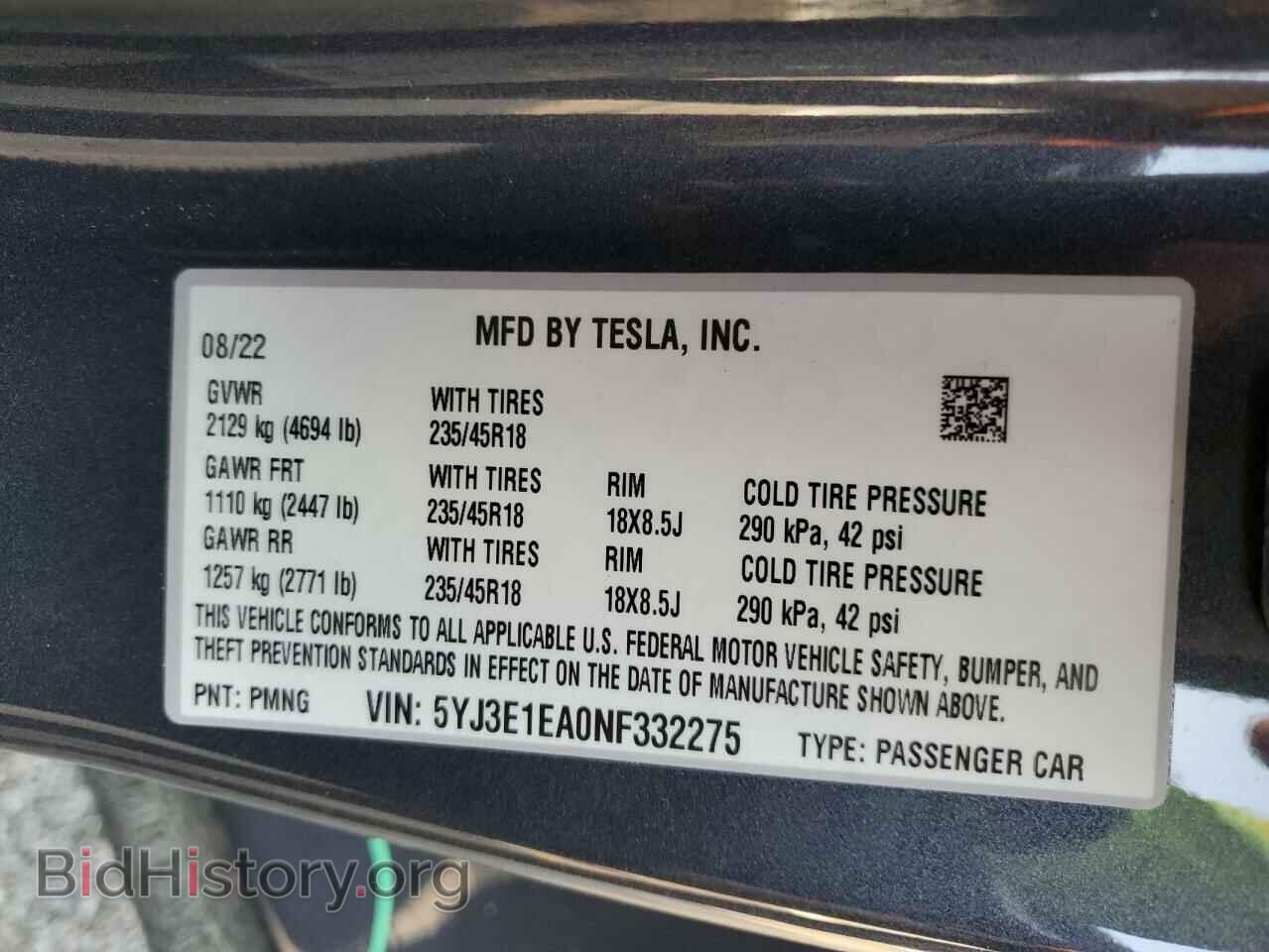 2022 TESLA MODEL 3 - VIN: 5YJ3E1EA0NF332275 - Фото 13