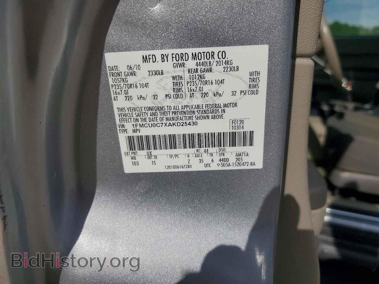 2010 FORD ESCAPE - VIN: 1FMCU0C7XAKD25430 - Фото 13
