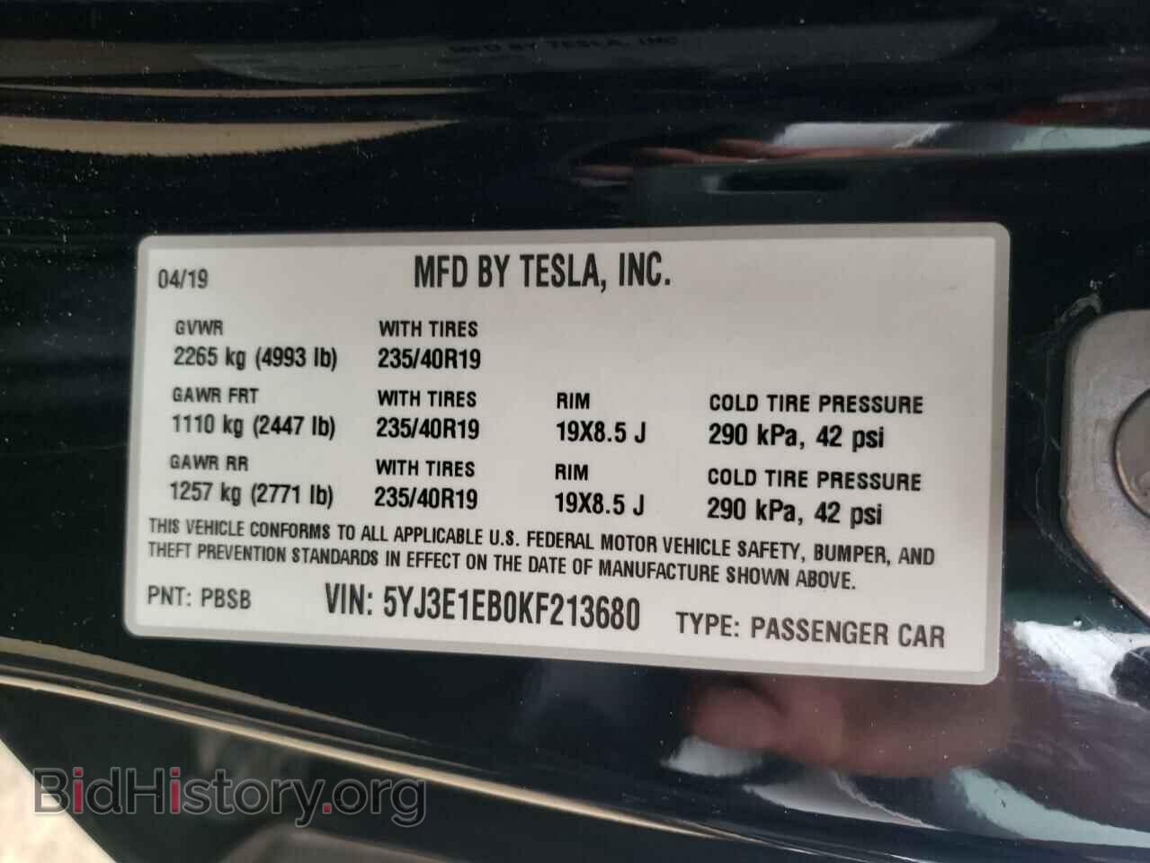 2019 TESLA MODEL 3 - VIN: 5YJ3E1EB0KF213680 - Фото 12