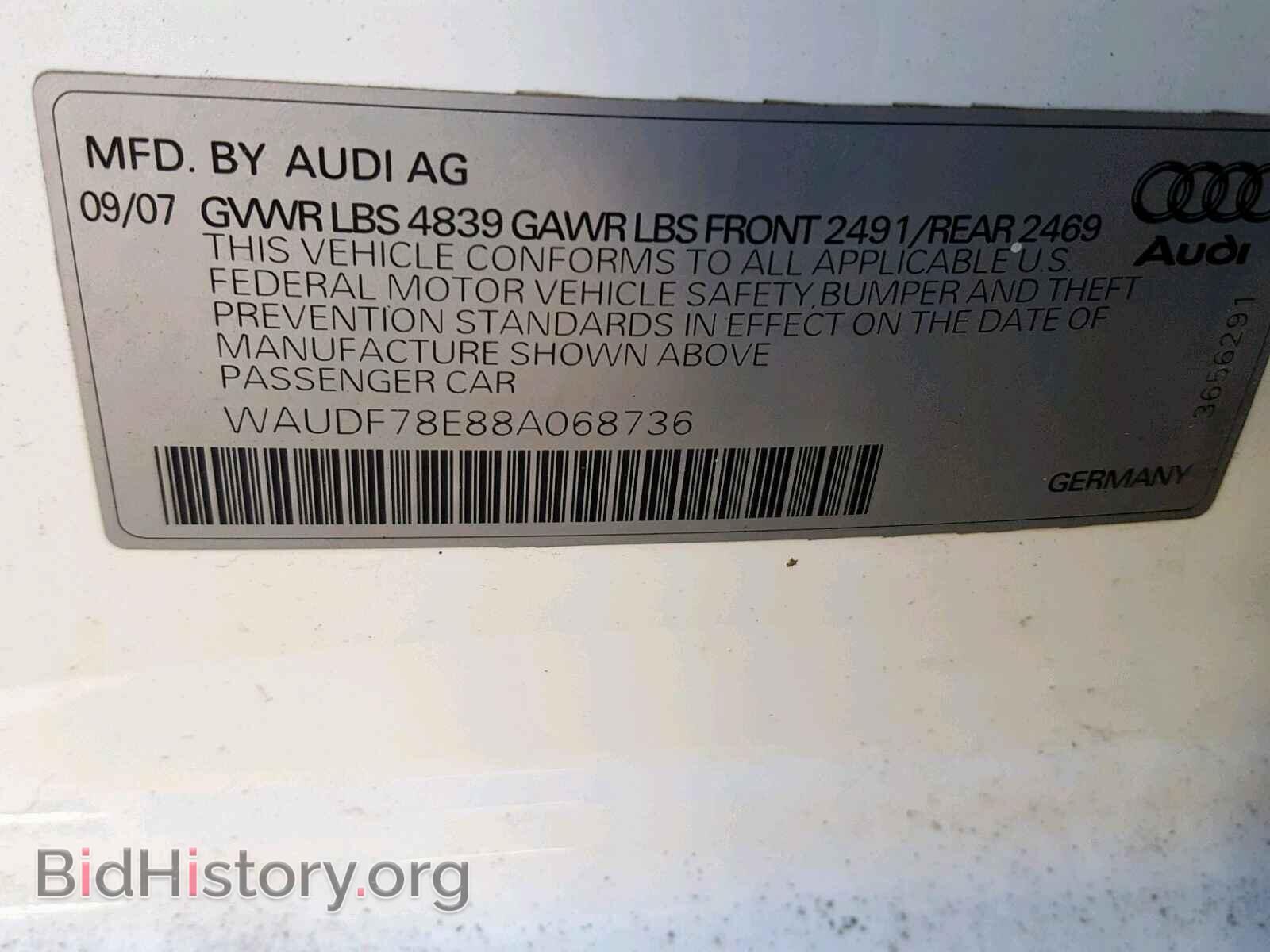 2008 AUDI A4 - VIN: WAUDF78E88A068736 - Фото 10