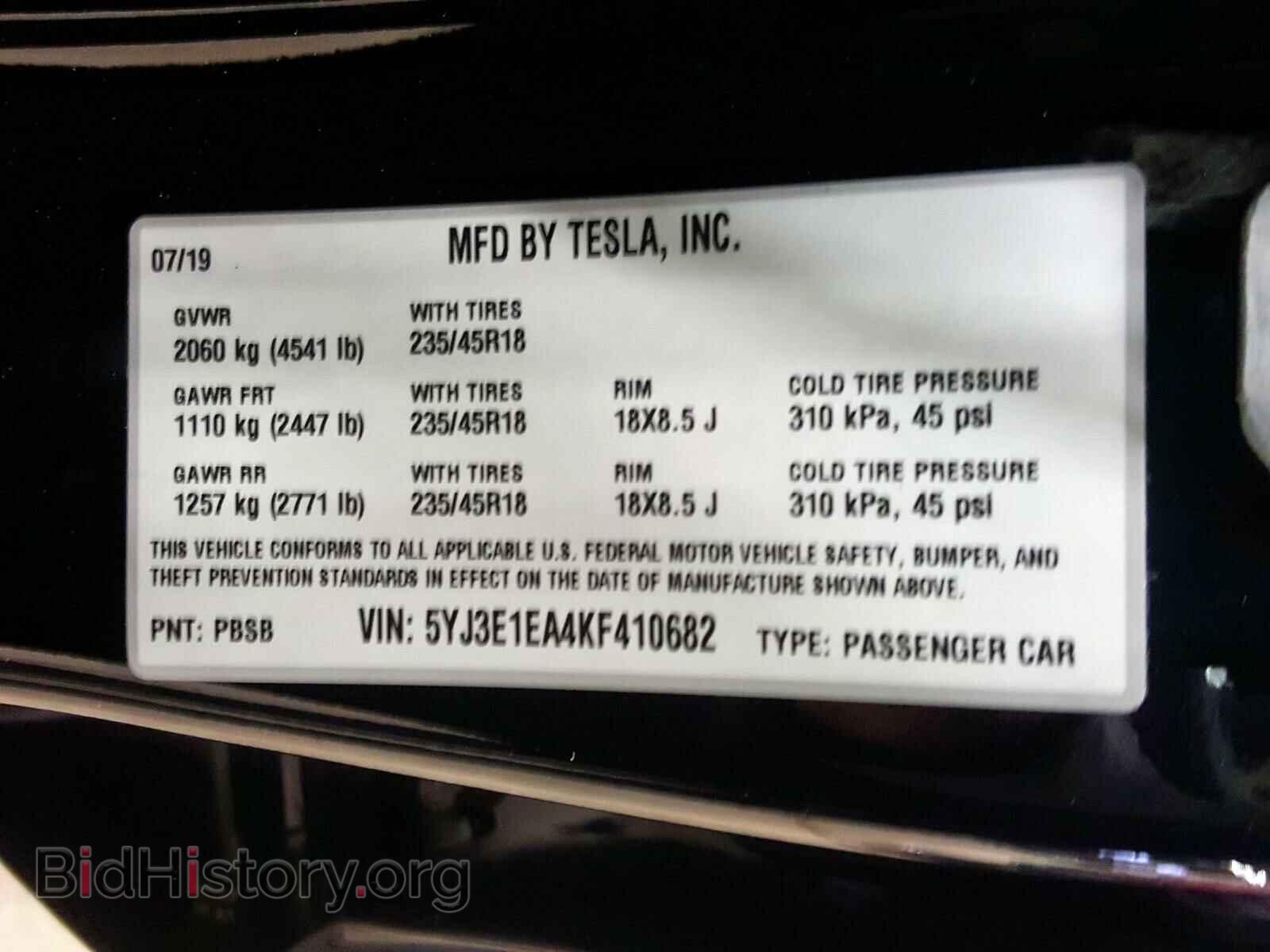 2019 TESLA MODEL 3 - VIN: 5YJ3E1EA4KF410682 - Photo 10