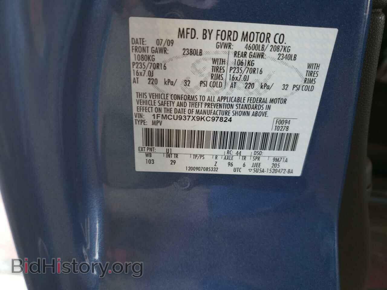 2009 FORD ESCAPE - VIN: 1FMCU937X9KC97824 - Фото 13