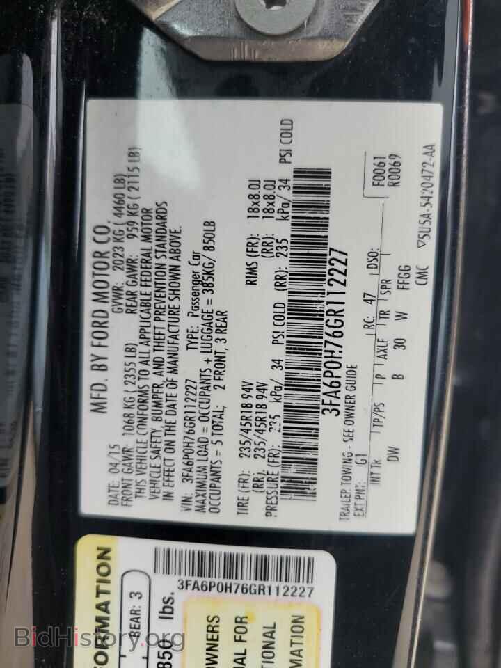 2016 FORD FUSION - VIN: 3FA6P0H76GR112227 - Фото 13