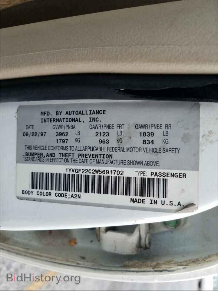 1998 MAZDA 626 - VIN: 1YVGF22C2W5691702 - Фото 10
