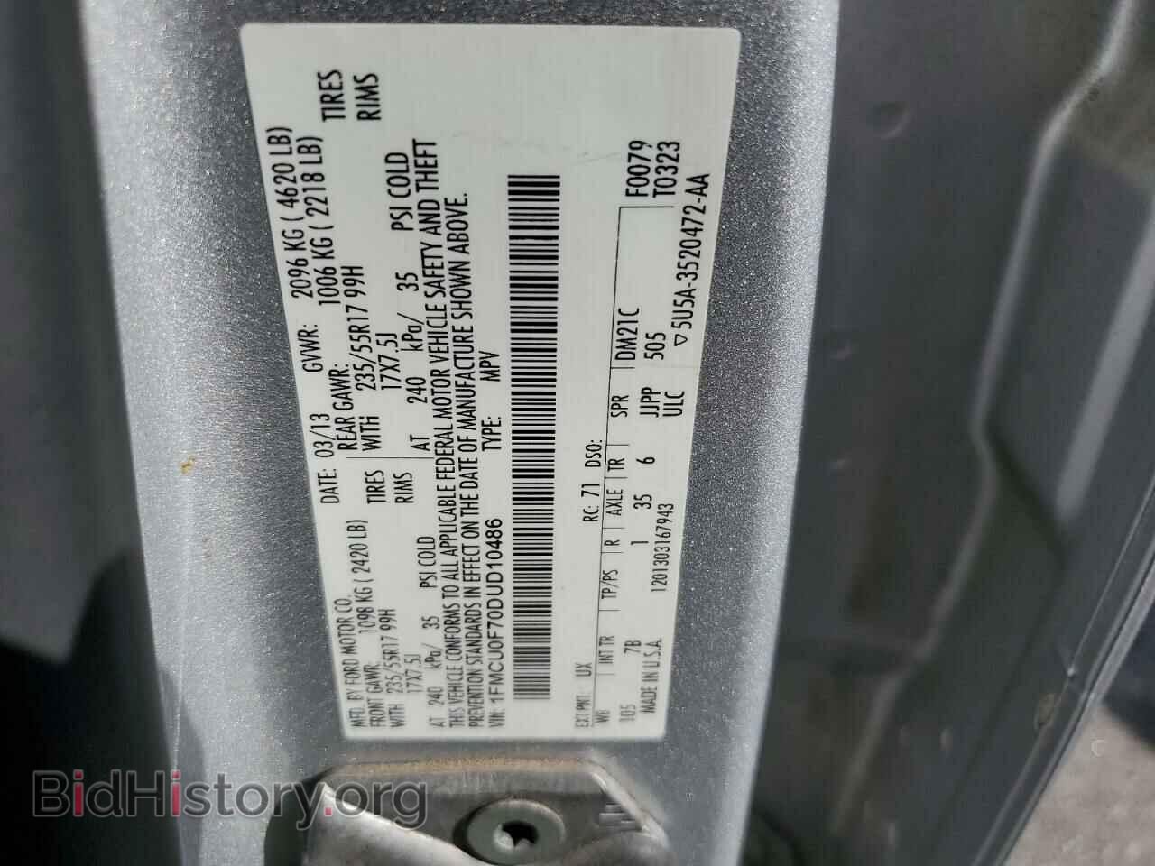 2013 FORD ESCAPE - VIN: 1FMCU0F70DUD10486 - Фото 13