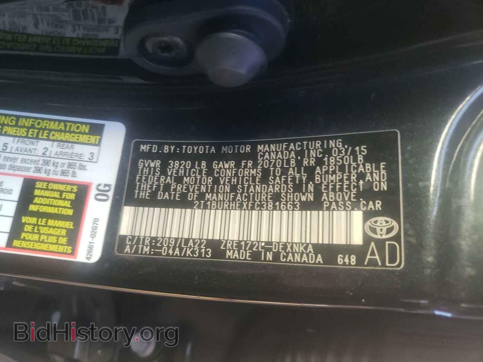 2015 TOYOTA COROLLA - VIN: 2T1BURHEXFC381663 - Photo 10