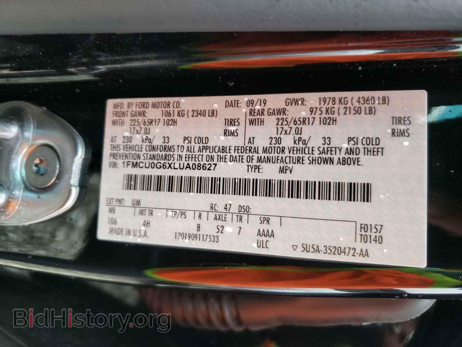 2020 FORD ESCAPE - VIN: 1FMCU0G6XLUA08627 - Фото 10