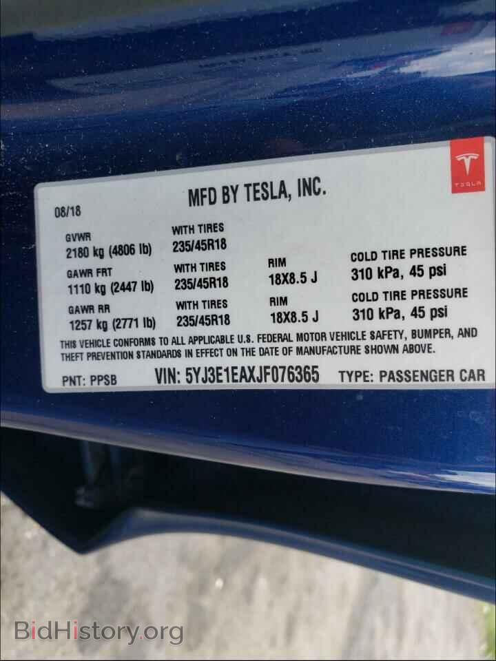 2018 TESLA MODEL 3 - VIN: 5YJ3E1EAXJF076365 - Фото 10