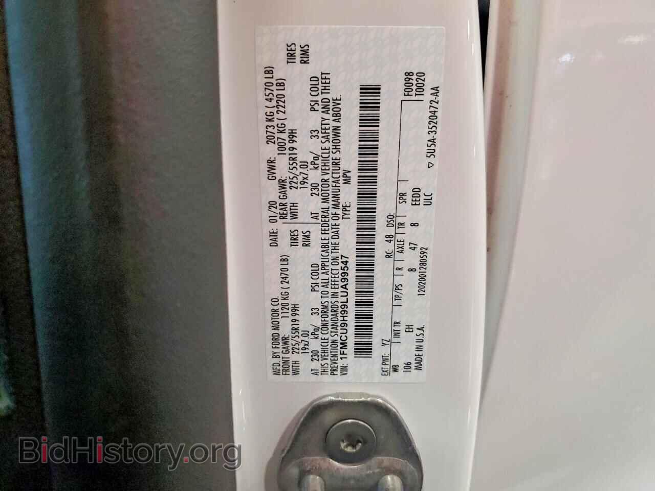 2020 FORD ESCAPE - VIN: 1FMCU9H99LUA99547 - Photo 12