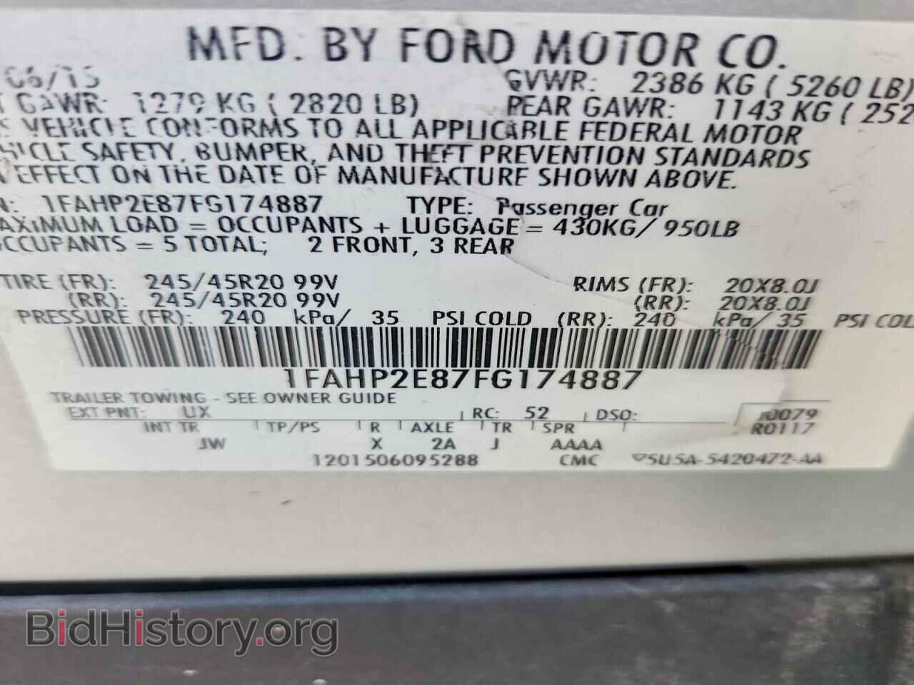 2015 FORD TAURUS - VIN: 1FAHP2E87FG174887 - Photo 12