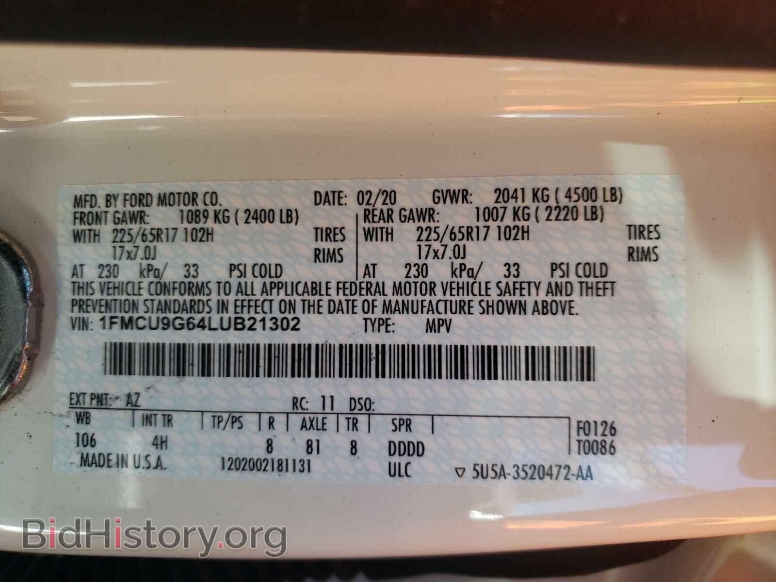 2020 FORD ESCAPE - VIN: 1FMCU9G64LUB21302 - Фото 10