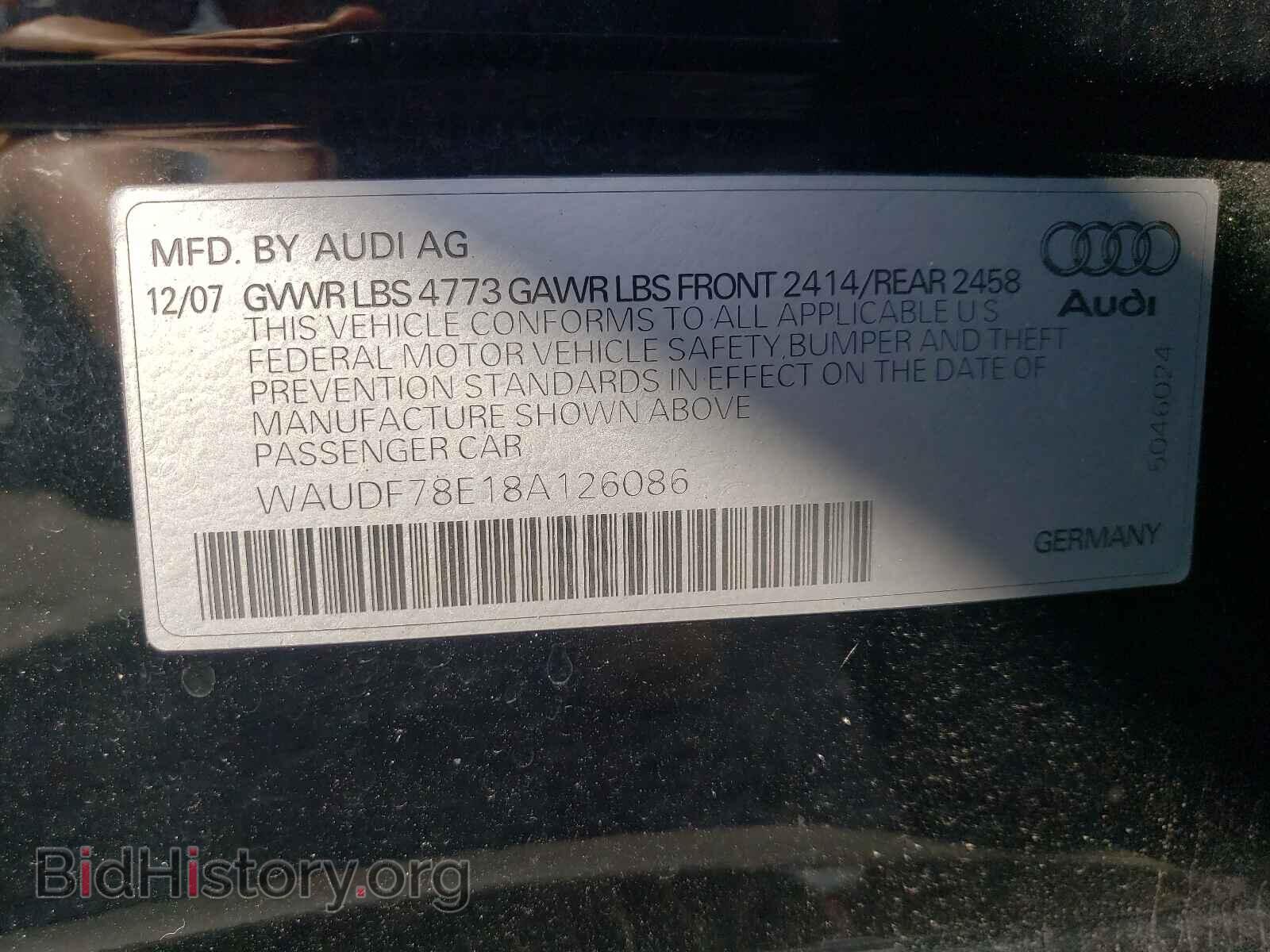 2008 AUDI A4 - VIN: WAUDF78E18A126086 - Фото 10