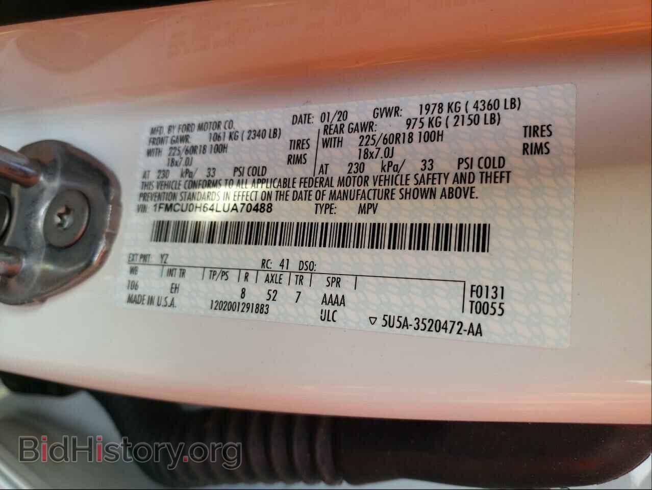 2020 FORD ESCAPE - VIN: 1FMCU0H64LUA70488 - Фото 10