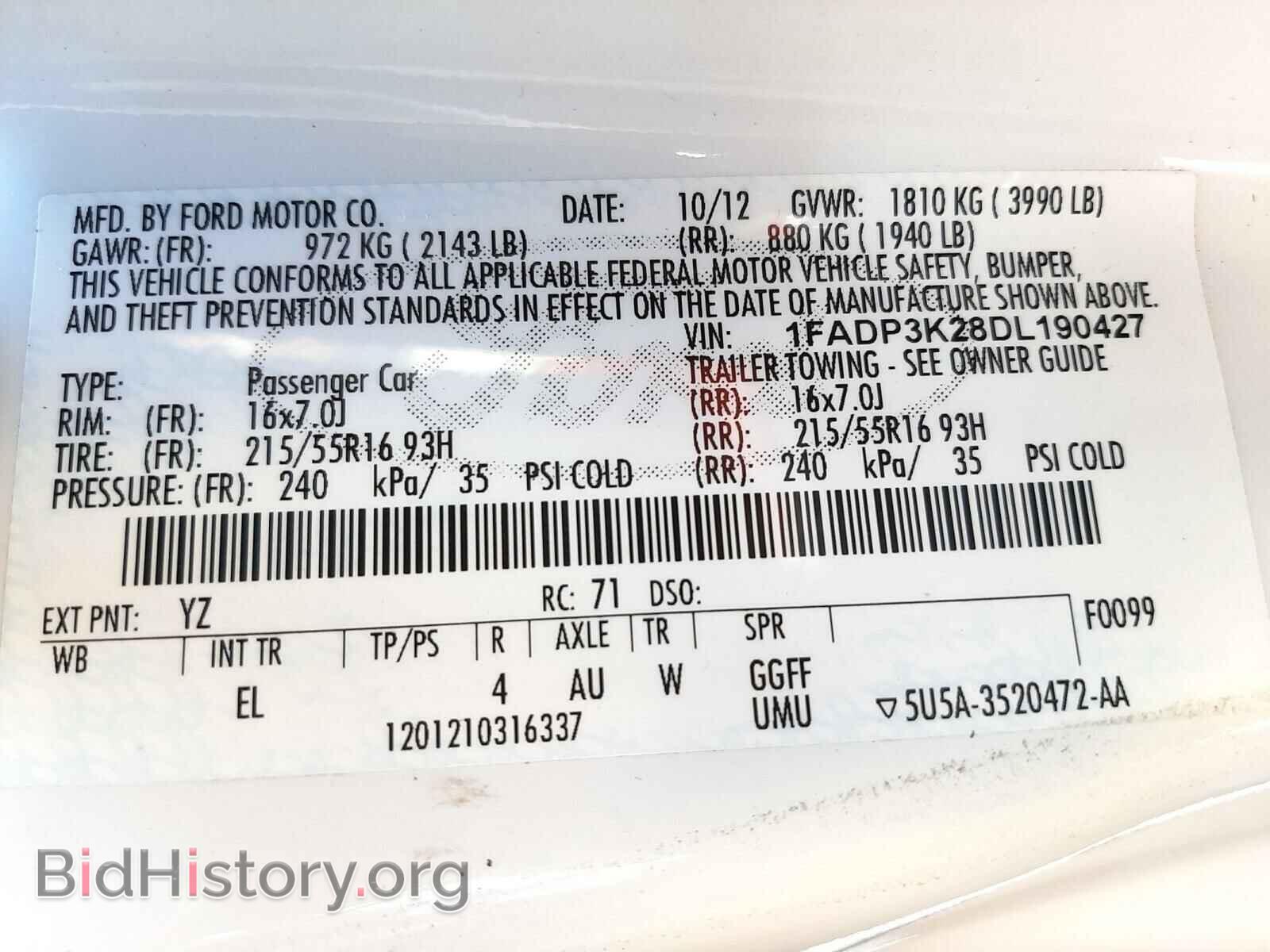 2013 FORD FOCUS - VIN: 1FADP3K28DL190427 - Фото 10