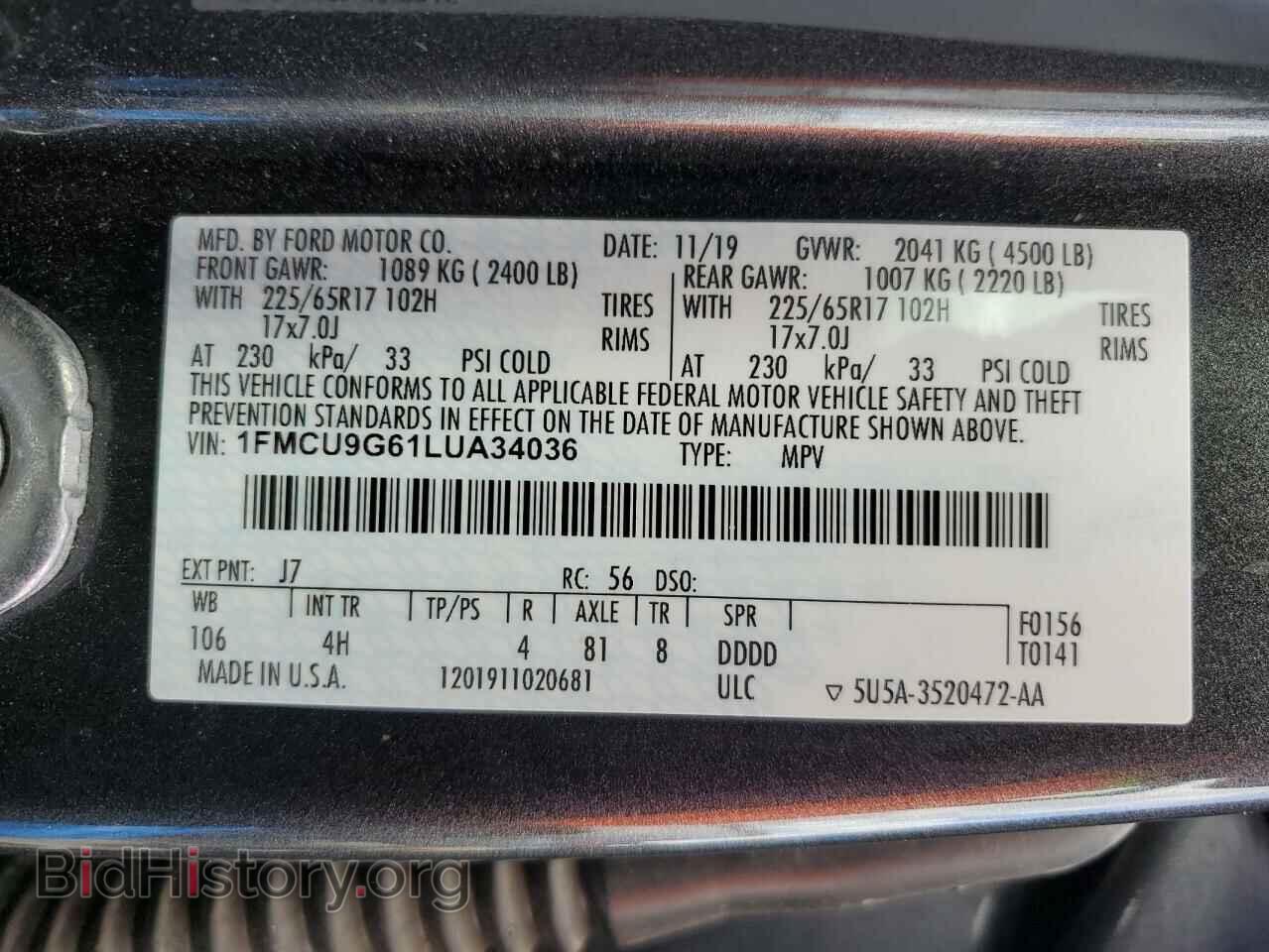 2020 FORD ESCAPE - VIN: 1FMCU9G61LUA34036 - Photo 12