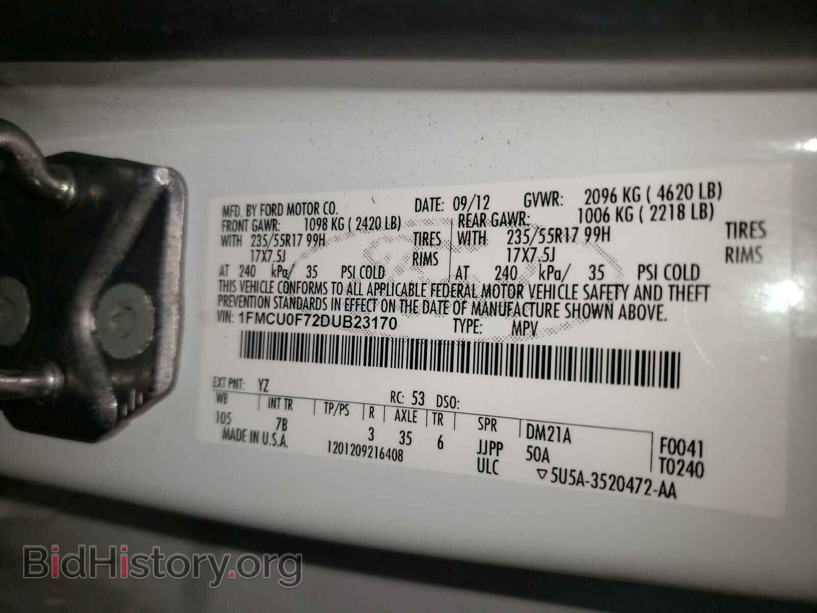 2013 FORD ESCAPE - VIN: 1FMCU0F72DUB23170 - Фото 10