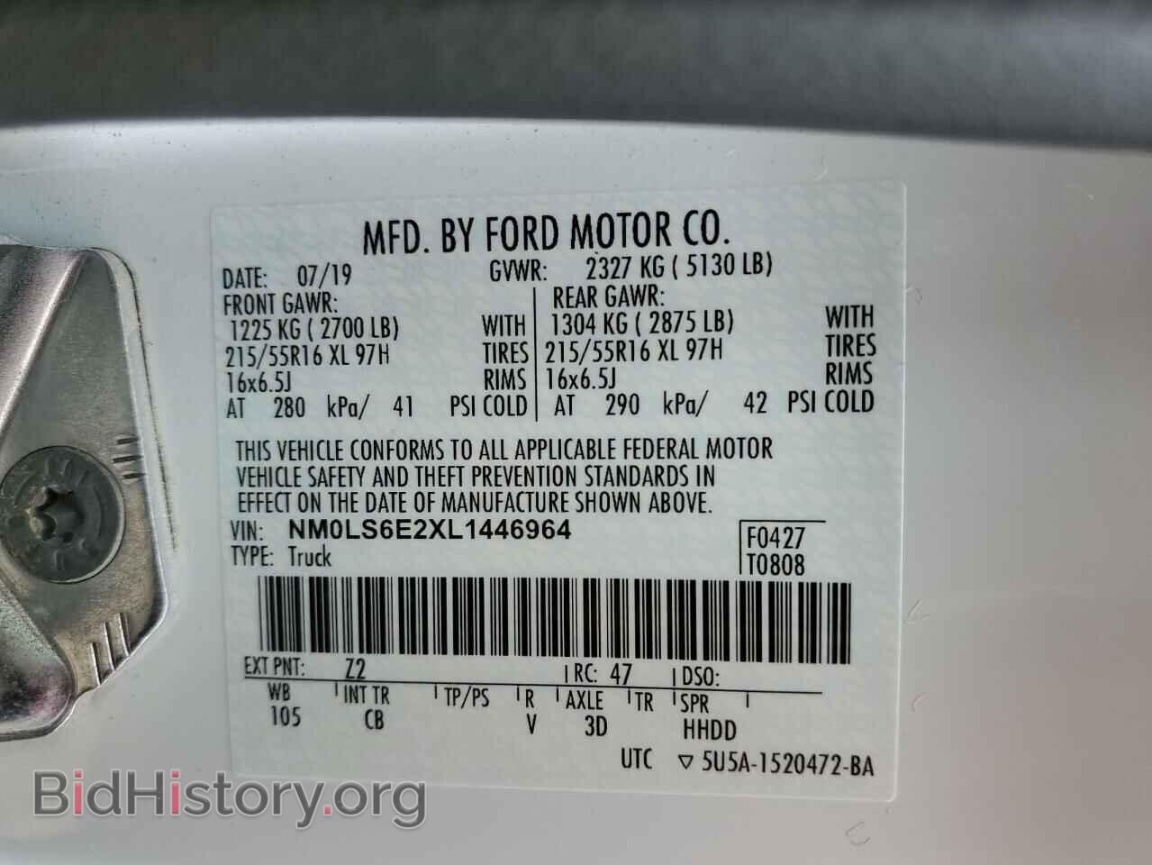 2020 FORD TRANSIT - VIN: NM0LS6E2XL1446964 - Фото 10