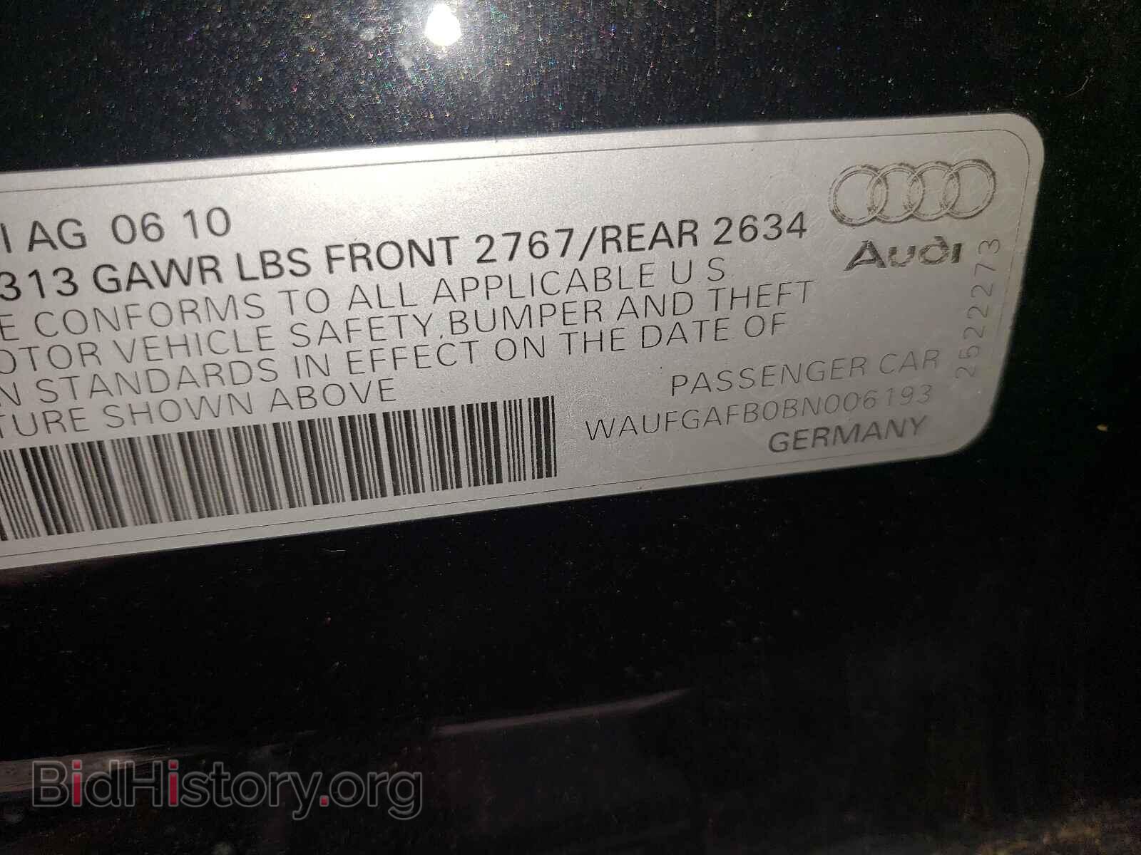 2011 AUDI A6 - VIN: WAUFGAFB0BN006193 - Фото 10