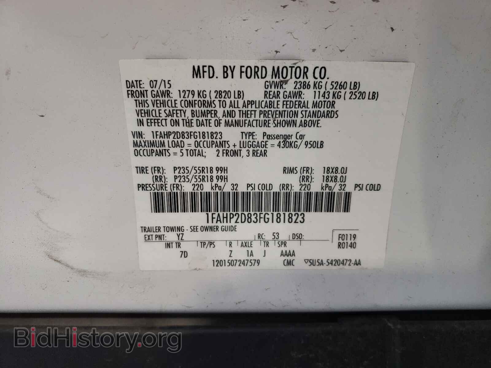 2015 FORD TAURUS - VIN: 1FAHP2D83FG181823 - Фото 10