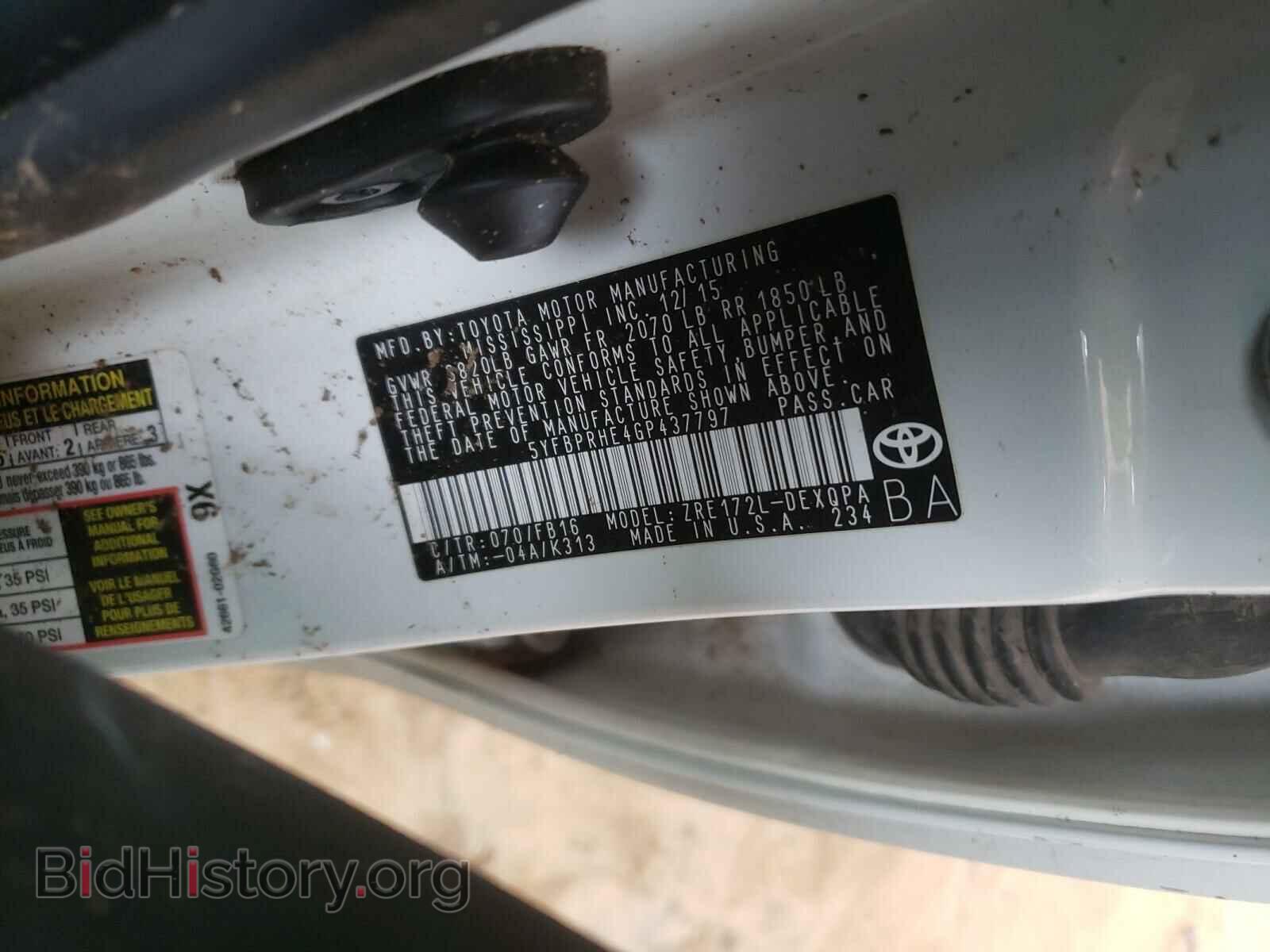 2016 TOYOTA COROLLA - VIN: 5YFBPRHE4GP437797 - Фото 10