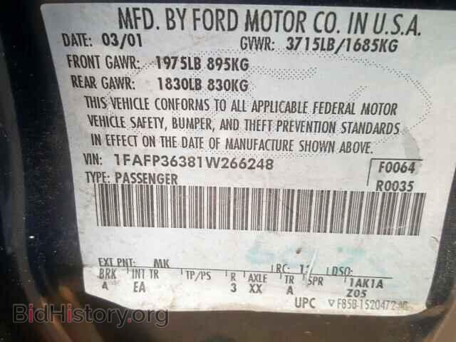2001 FORD FOCUS SE - VIN: 1FAFP36381W266248 - Фото 10