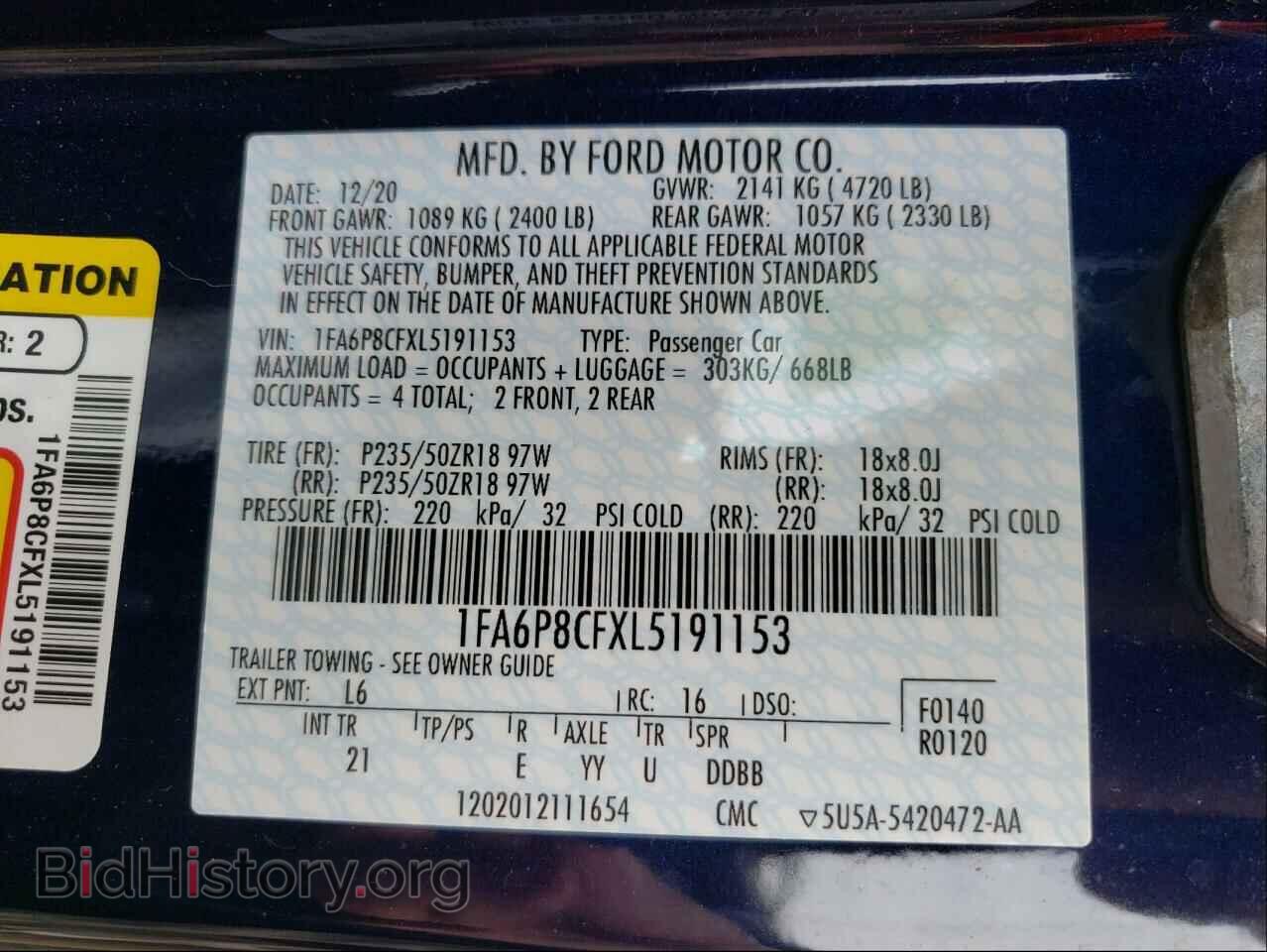 2020 FORD MUSTANG - VIN: 1FA6P8CFXL5191153 - Фото 10