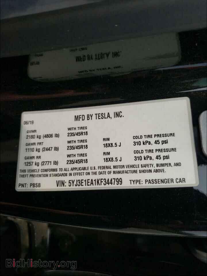 2019 TESLA MODEL 3 - VIN: 5YJ3E1EA1KF344799 - Photo 10