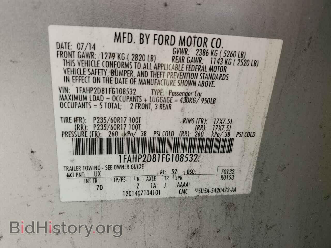 2015 FORD TAURUS - VIN: 1FAHP2D81FG108532 - Фото 12