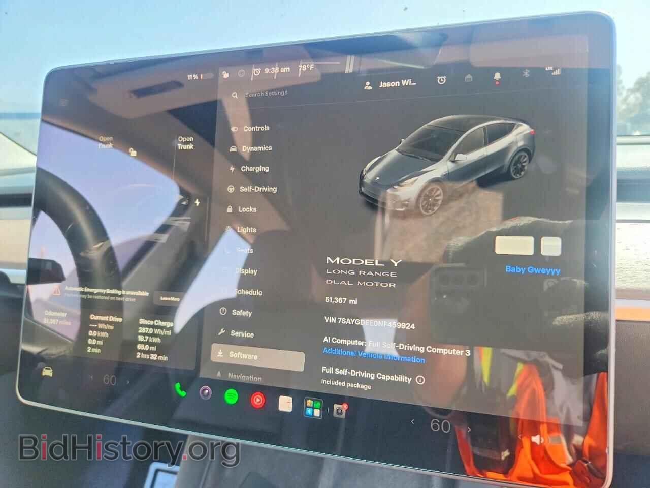 2022 TESLA MODEL Y - VIN: 7SAYGDEE0NF459924 - Photo 9