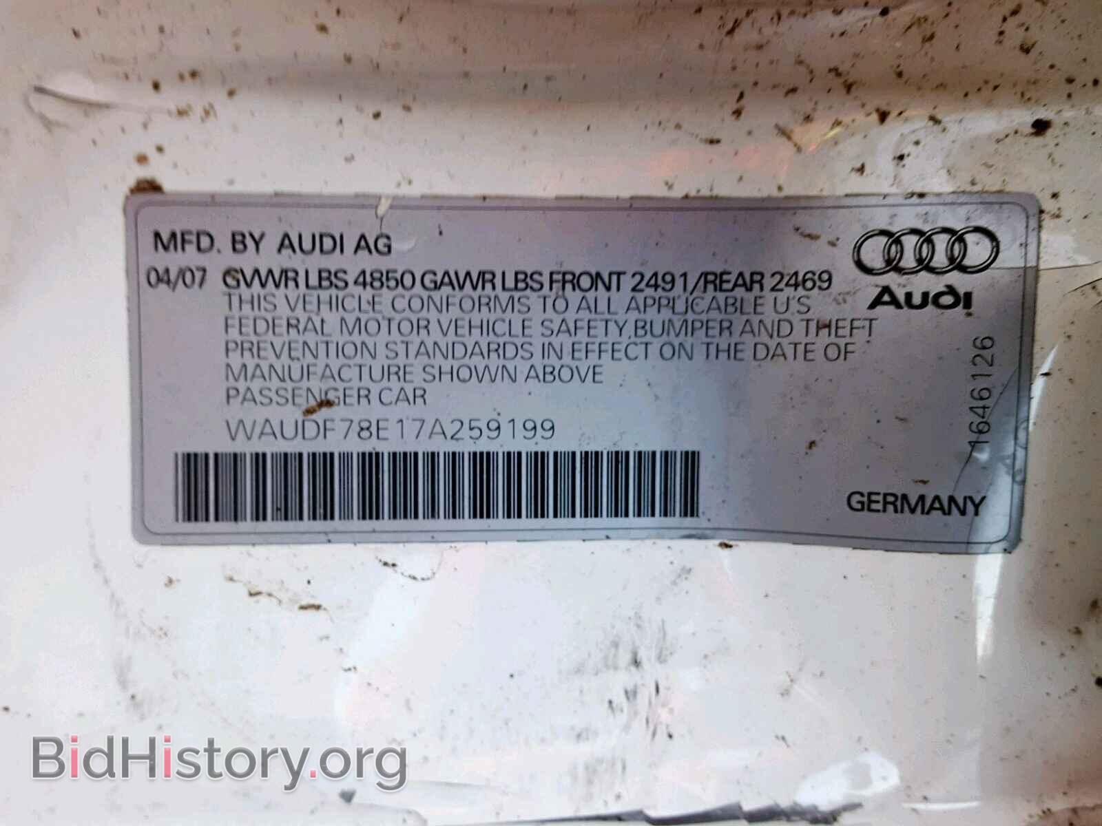 2007 AUDI A4 - VIN: WAUDF78E17A259199 - Фото 10
