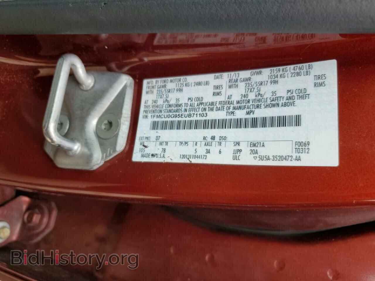 2014 FORD ESCAPE - VIN: 1FMCU0G95EUB71103 - Фото 10