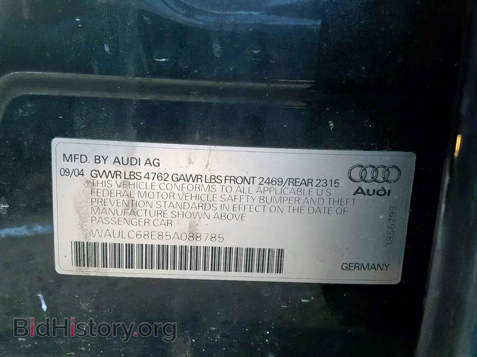 2005 AUDI A4 - VIN: WAULC68E85A088785 - Фото 10