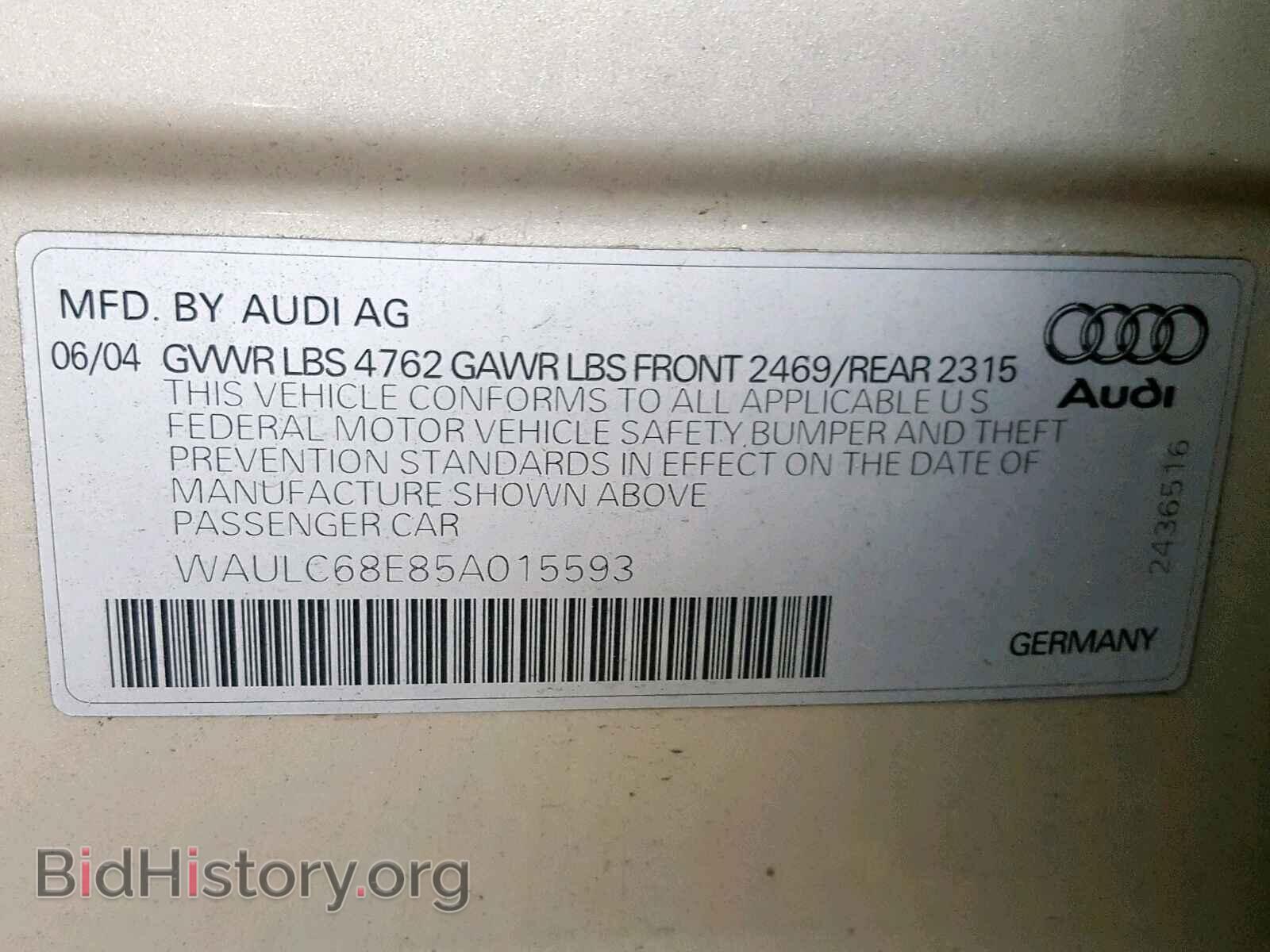 2005 AUDI A4 - VIN: WAULC68E85A015593 - Фото 10