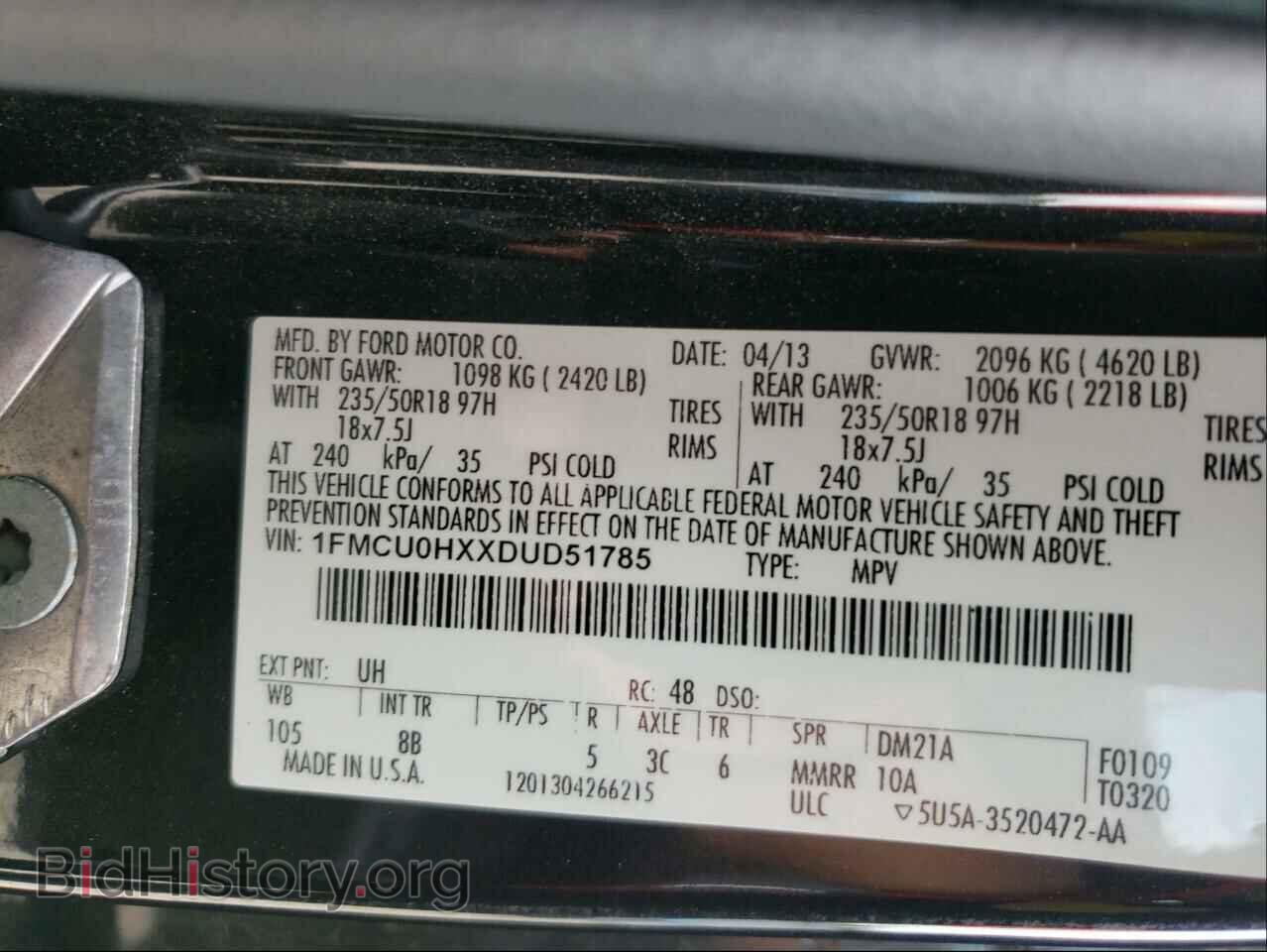 2013 FORD ESCAPE - VIN: 1FMCU0HXXDUD51785 - Фото 10