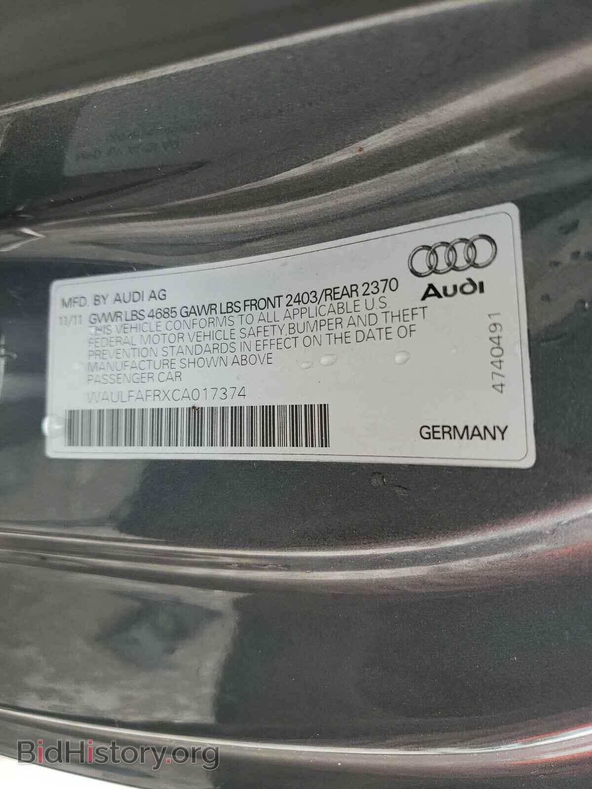 2012 AUDI A5 - VIN: WAULFAFRXCA017374 - Фото 10