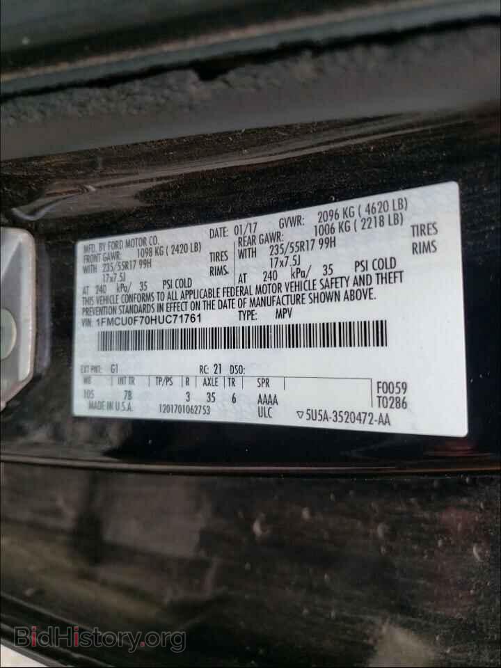 2017 FORD ESCAPE - VIN: 1FMCU0F70HUC71761 - Фото 10