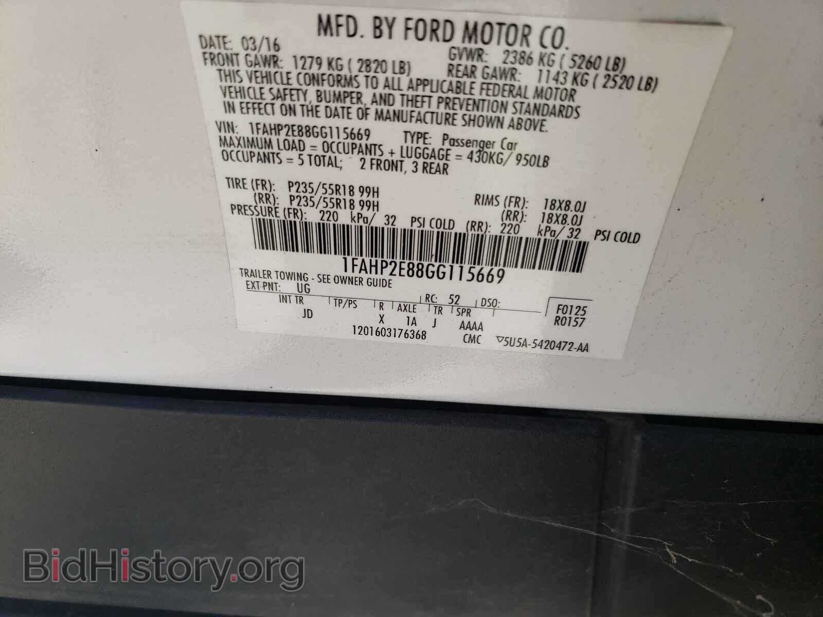 2016 FORD TAURUS - VIN: 1FAHP2E88GG115669 - Фото 10