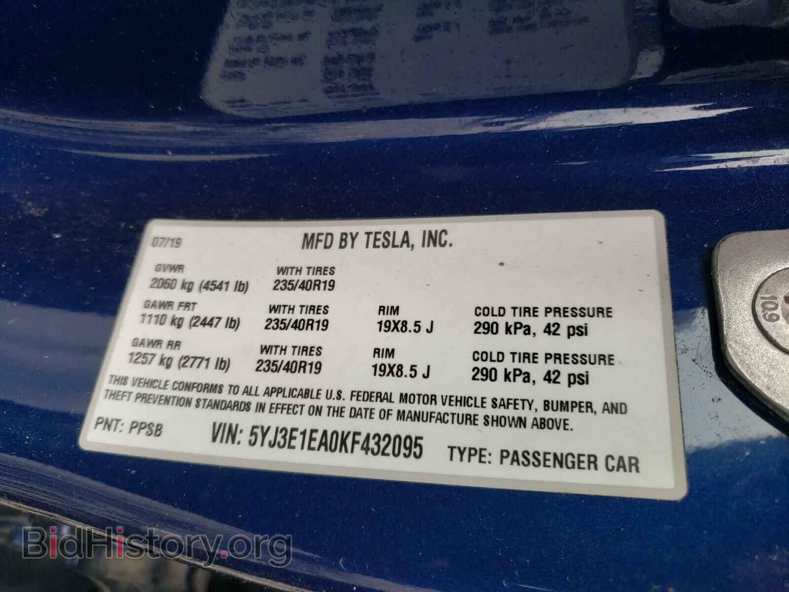 2019 TESLA MODEL 3 - VIN: 5YJ3E1EA0KF432095 - Фото 10