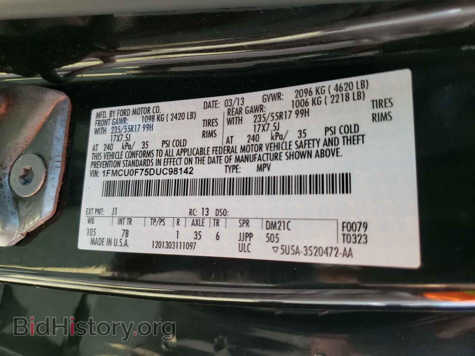2013 FORD ESCAPE - VIN: 1FMCU0F75DUC98142 - Фото 10